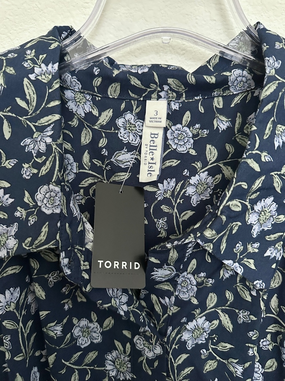 NWT Belle Isle by Torrid Drop Waist Navy Blue Floral Shirt Dress [Size: 3] - Picture 5 of 7